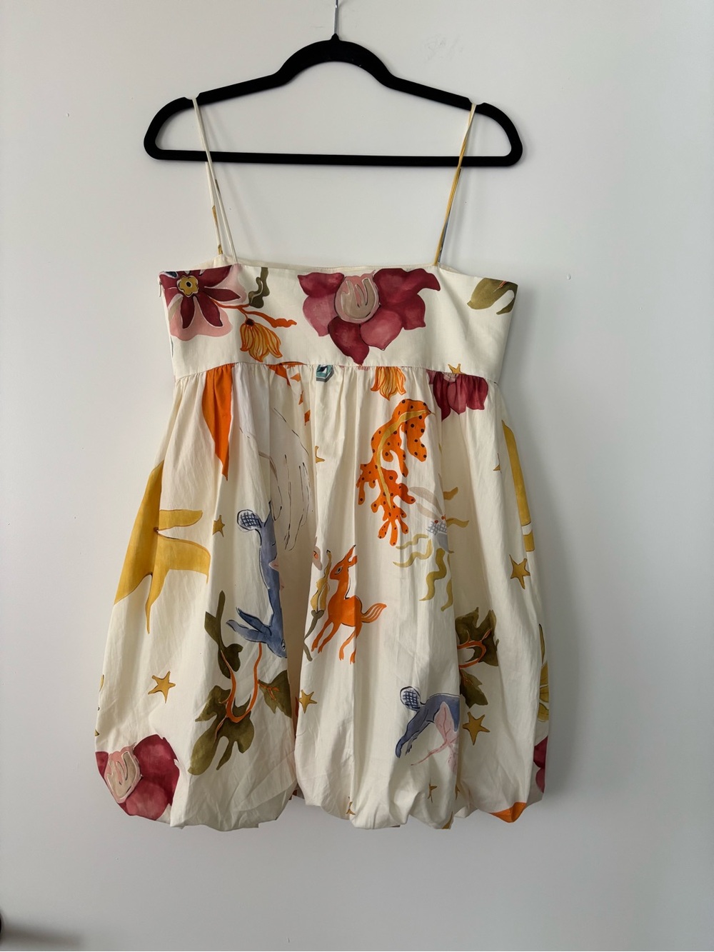 Zara Cream Sundress with Pink, Orange & Yellow Prints in size S